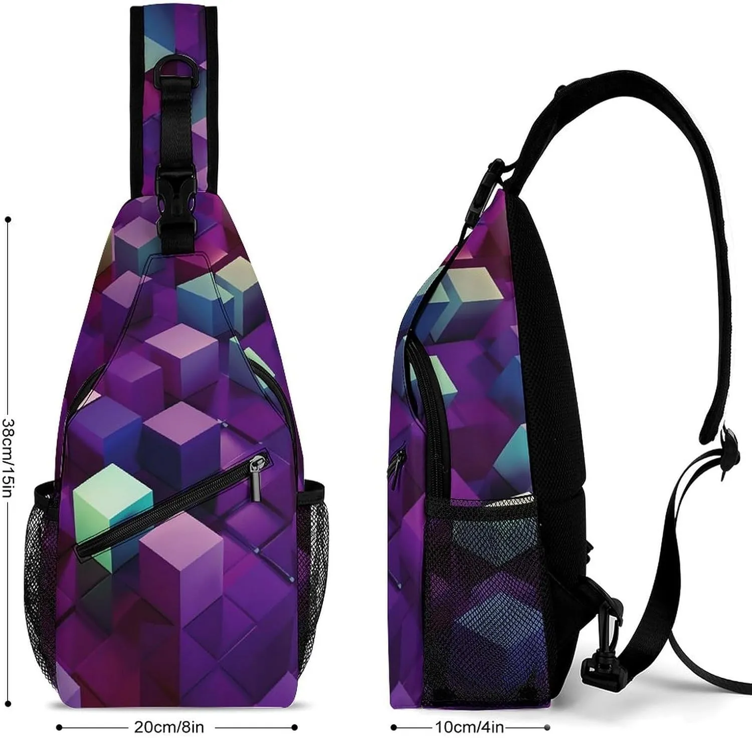 Chest Bag Sling Bag for Men Women Abstract Color Cubes Purple Sport Sling Backpack Lightweight Shoulder Bag for Travel, 38x20cm