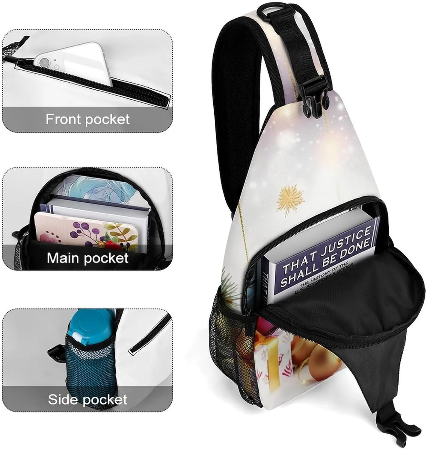 Chest Bag Sling Bag for Men Women Christmas Wishes Sport Sling Backpack Lightweight Shoulder Bag for Travel, 38x20cm
