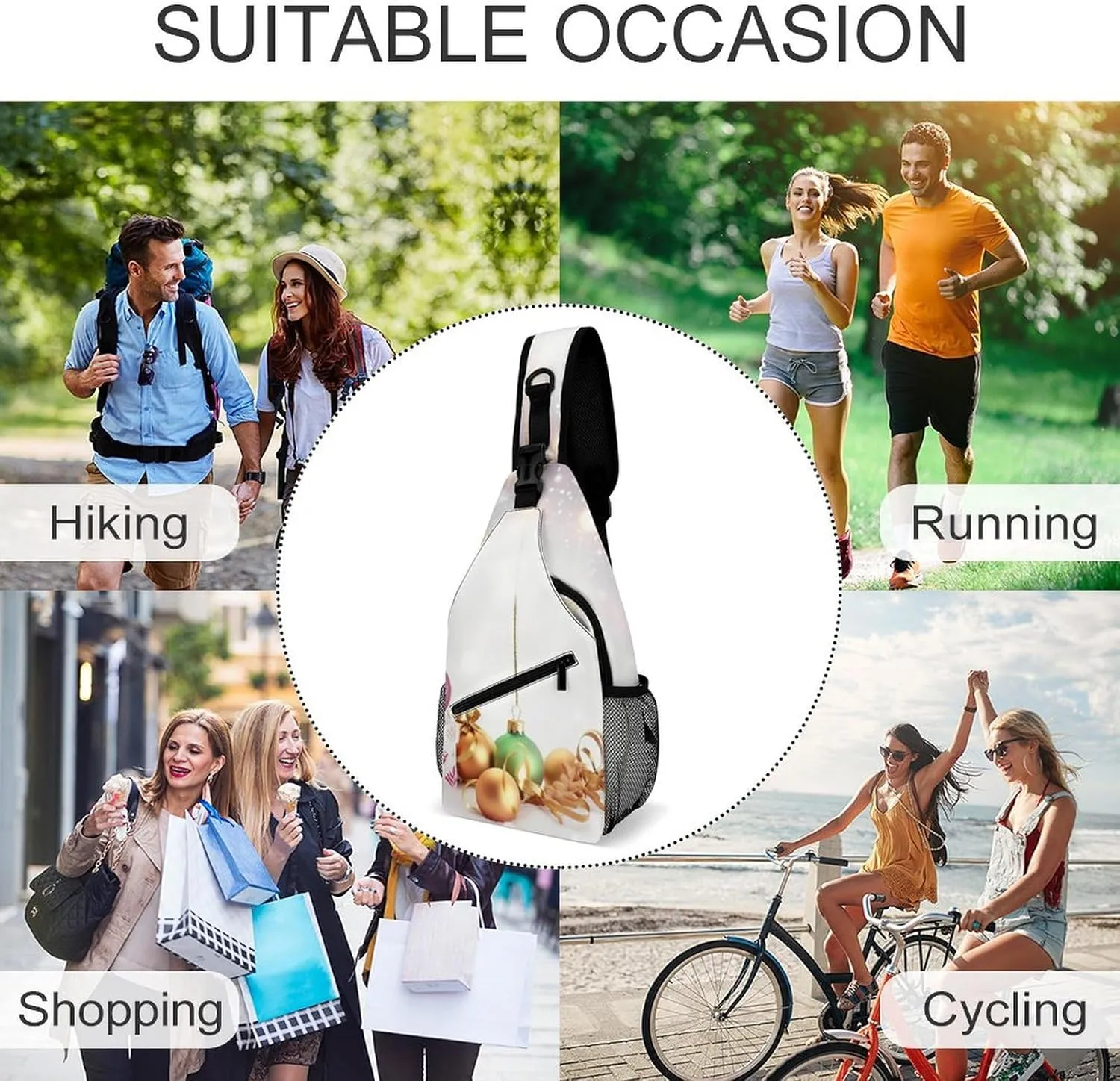 Chest Bag Sling Bag for Men Women Christmas Wishes Sport Sling Backpack Lightweight Shoulder Bag for Travel, 38x20cm