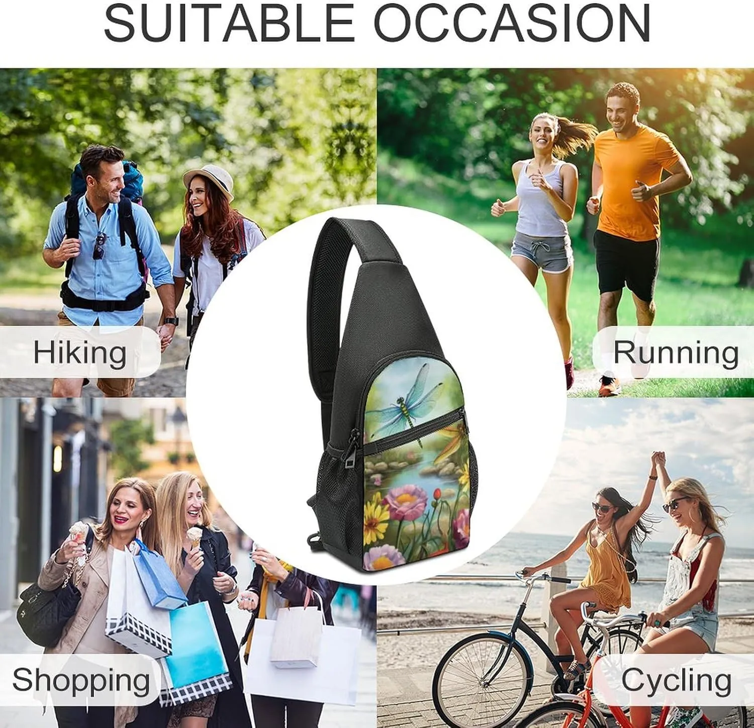 Chest Bag Sling Bag for Men Women Dragonfly Garden Spring Sport Sling Backpack Lightweight Shoulder Bag for Travel