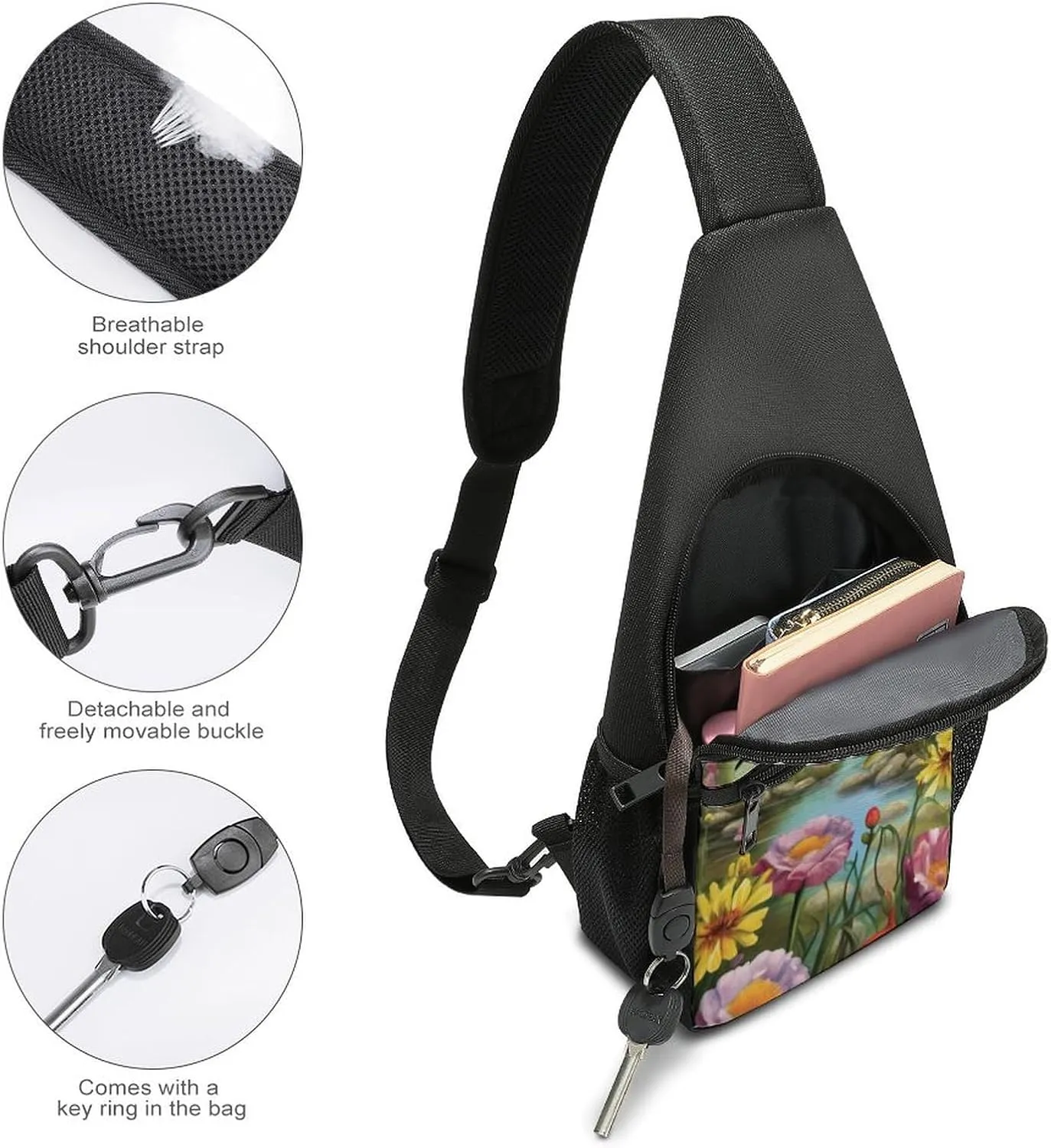 Chest Bag Sling Bag for Men Women Dragonfly Garden Spring Sport Sling Backpack Lightweight Shoulder Bag for Travel