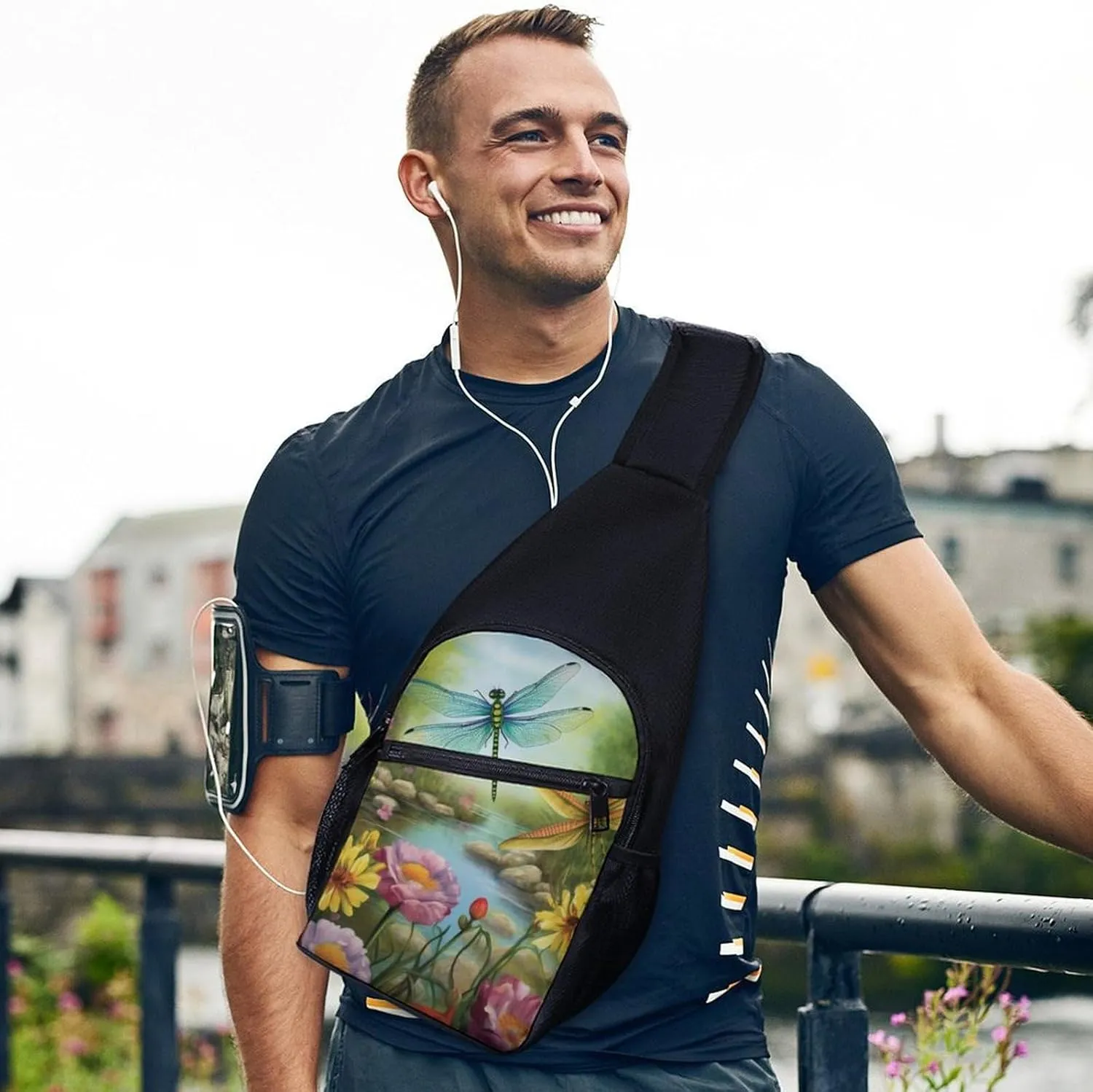Chest Bag Sling Bag for Men Women Dragonfly Garden Spring Sport Sling Backpack Lightweight Shoulder Bag for Travel