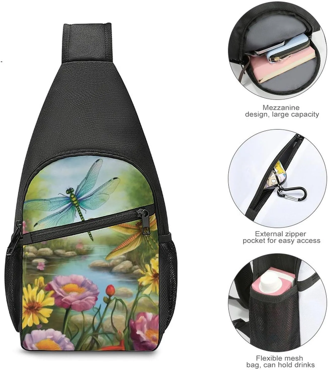 Chest Bag Sling Bag for Men Women Dragonfly Garden Spring Sport Sling Backpack Lightweight Shoulder Bag for Travel