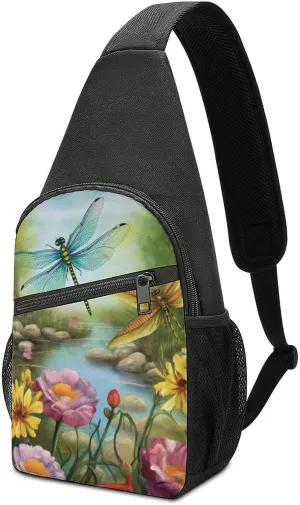 Chest Bag Sling Bag for Men Women Dragonfly Garden Spring Sport Sling Backpack Lightweight Shoulder Bag for Travel