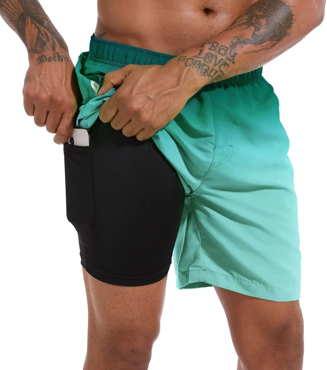 CHEXPEL Men's Swim Trunks Quick Dry Beach Shorts with Pockets and Compression Liner 7 Inch Inseam Bathing Suits