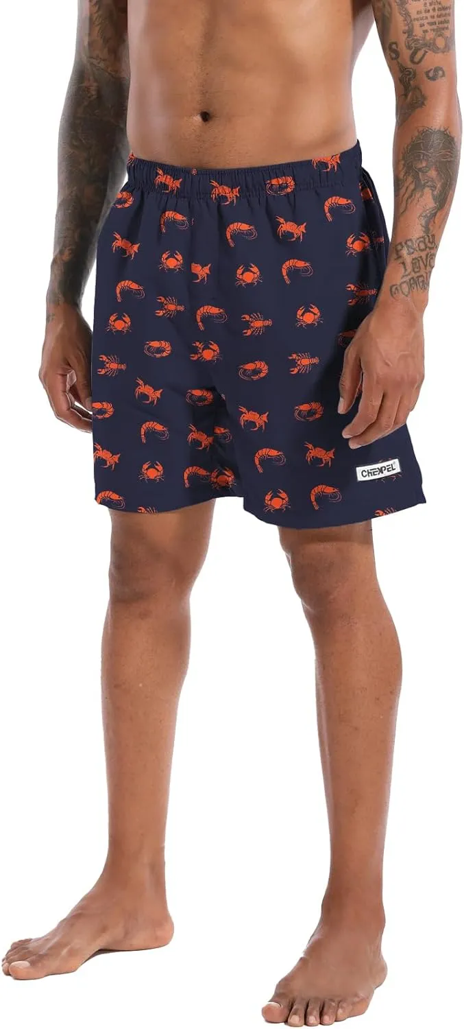 CHEXPEL Men's Swim Trunks Quick Dry Beach Shorts with Pockets and Compression Liner 7 Inch Inseam Bathing Suits