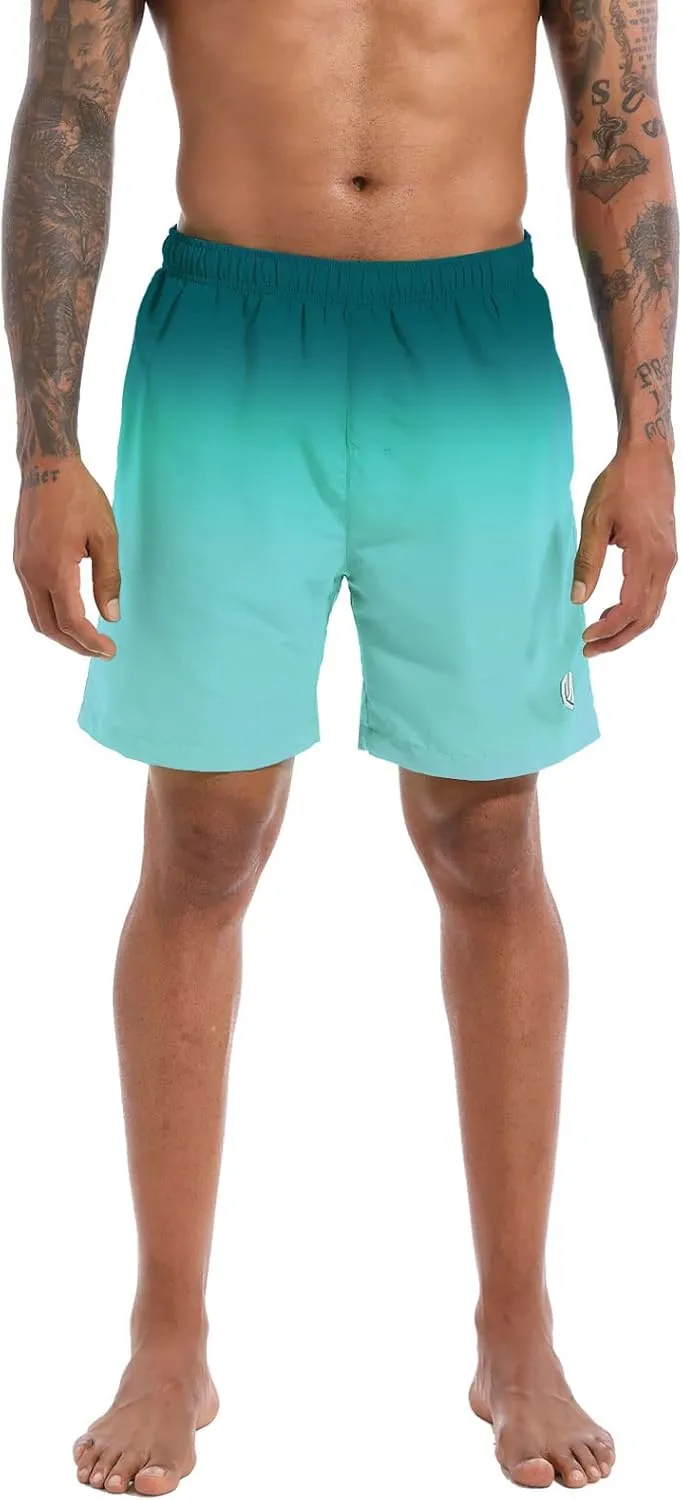 CHEXPEL Men's Swim Trunks Quick Dry Beach Shorts with Pockets and Compression Liner 7 Inch Inseam Bathing Suits