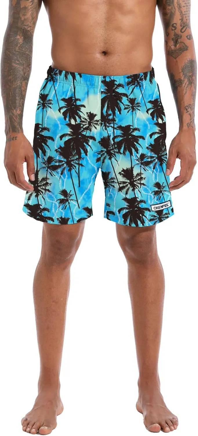 CHEXPEL Men's Swim Trunks Quick Dry Beach Shorts with Pockets and Compression Liner 7 Inch Inseam Bathing Suits