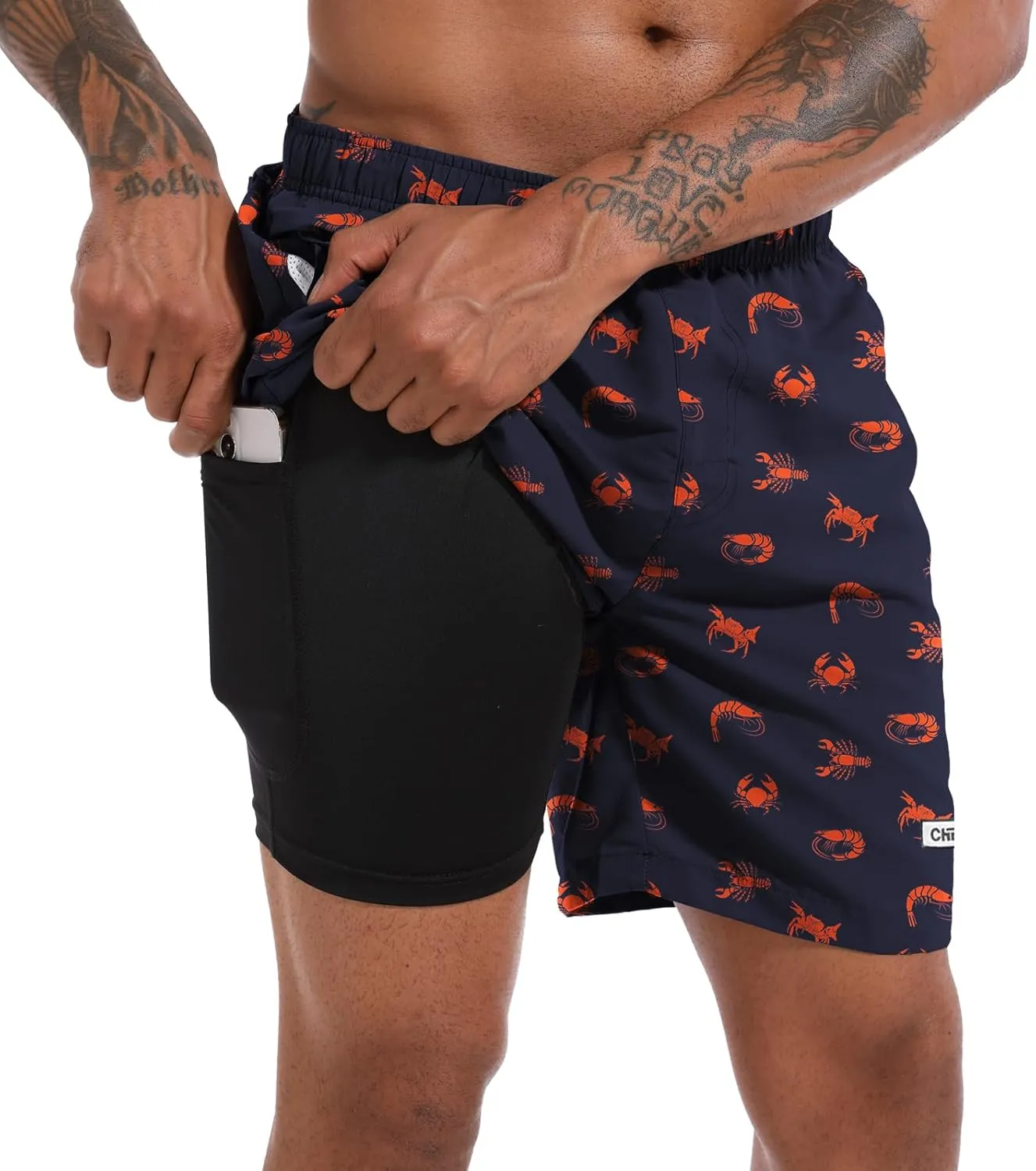 CHEXPEL Men's Swim Trunks Quick Dry Beach Shorts with Pockets and Compression Liner 7 Inch Inseam Bathing Suits