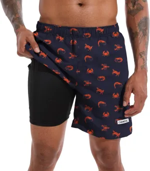 CHEXPEL Men's Swim Trunks Quick Dry Beach Shorts with Pockets and Compression Liner 7 Inch Inseam Bathing Suits