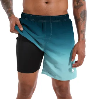 CHEXPEL Men's Swim Trunks Quick Dry Beach Shorts with Pockets and Compression Liner 7 Inch Inseam Bathing Suits