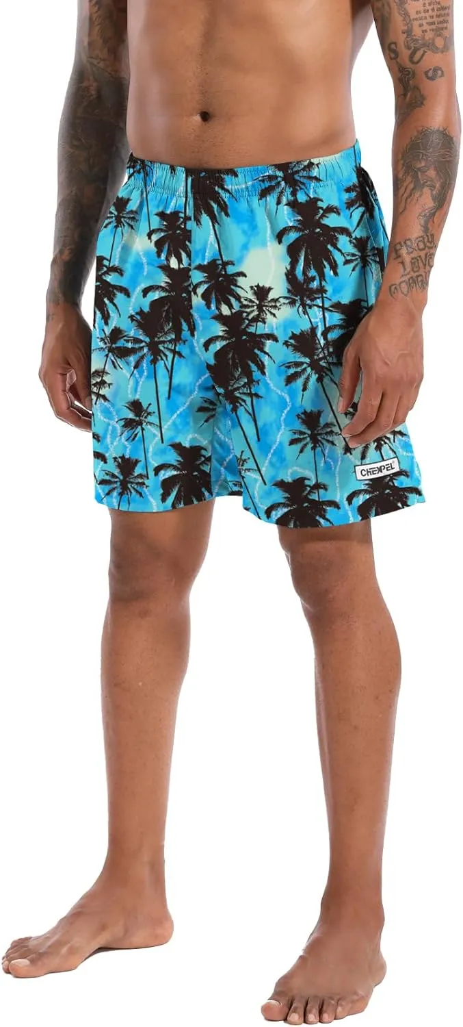 CHEXPEL Men's Swim Trunks Quick Dry Beach Shorts with Pockets and Compression Liner 7 Inch Inseam Bathing Suits
