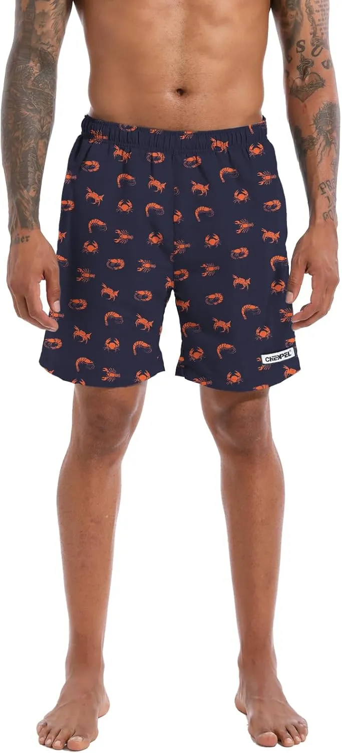 CHEXPEL Men's Swim Trunks Quick Dry Beach Shorts with Pockets and Compression Liner 7 Inch Inseam Bathing Suits