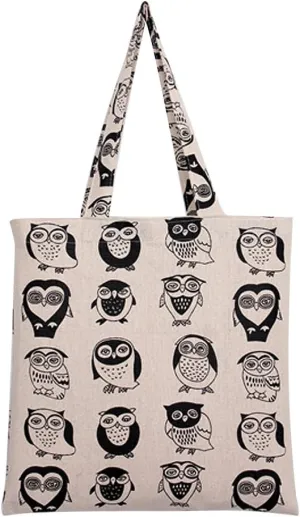 Chezi Women's Tribal Owl Print Cotton Reusable Foldable Canvas Tote Shopping Bag