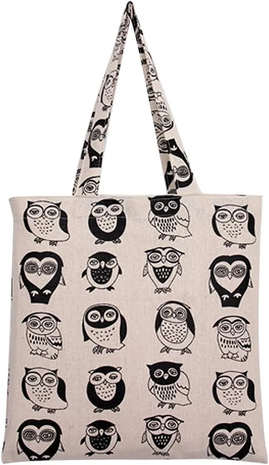 Chezi Women's Tribal Owl Print Cotton Reusable Foldable Canvas Tote Shopping Bag