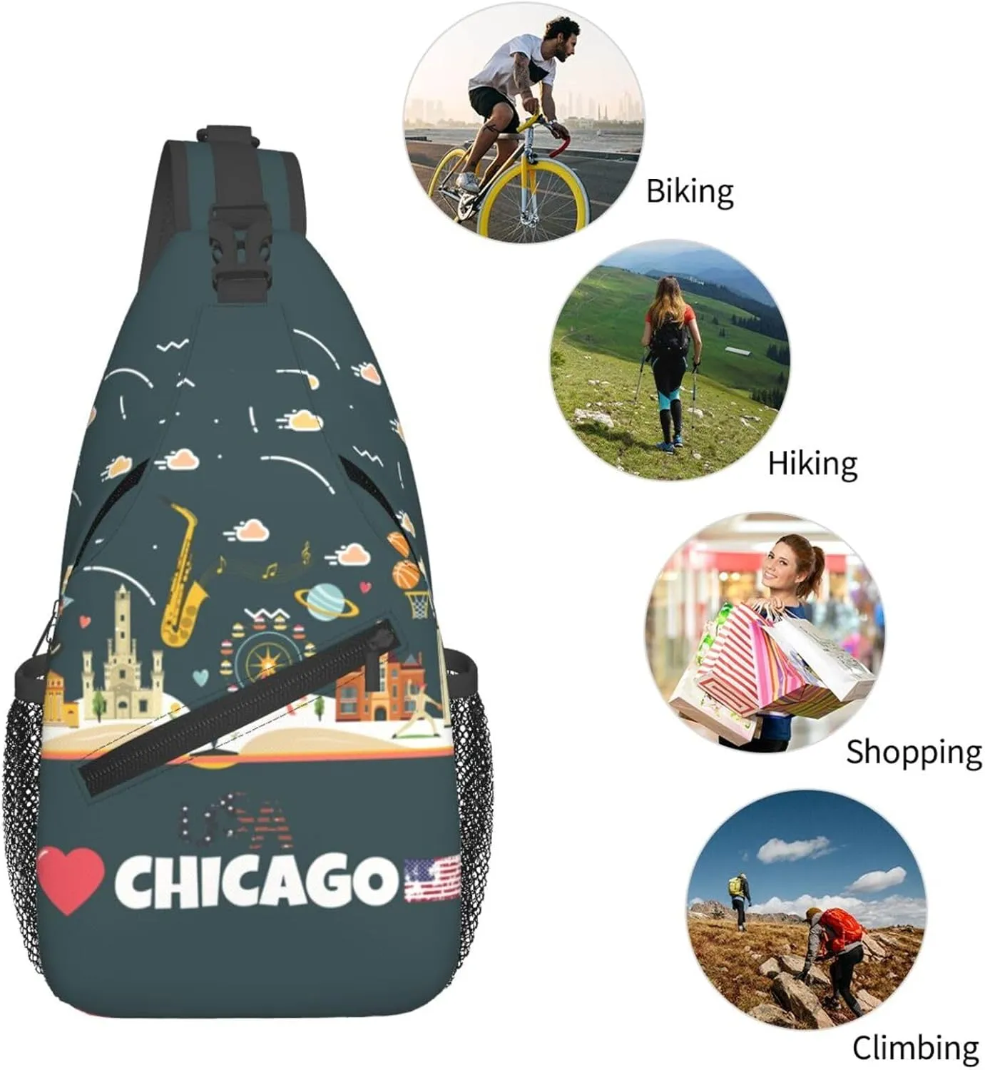 Chicago Crossbody Bag Chicago Flag Shoulder Bag Backpack Chicagoan Sling Bag Chicago Flag Chest Casual Daypack Bag