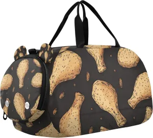 Chicken Legs Cartoon Sports Duffle Bag for Kids Girls Boys, Gym Bag with Shoe Compartments, Kids Travel Overnight Weekender Shoulder Bag