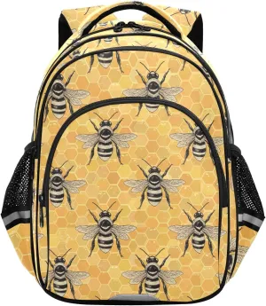 CHIFIGNO Cute Bees Yellow Kids School Backpack with Reflective Stripes Girls Boys Bookbag Casual Daypack Backpacks