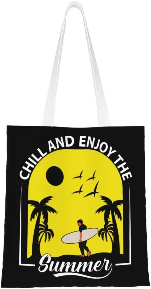 Chill And Enjoy The Summer Tote Bag for Women Canvas Shopping Bags Reusable Beach Bag Grocery Bags Tote Shoulder Bag Gift Bags
