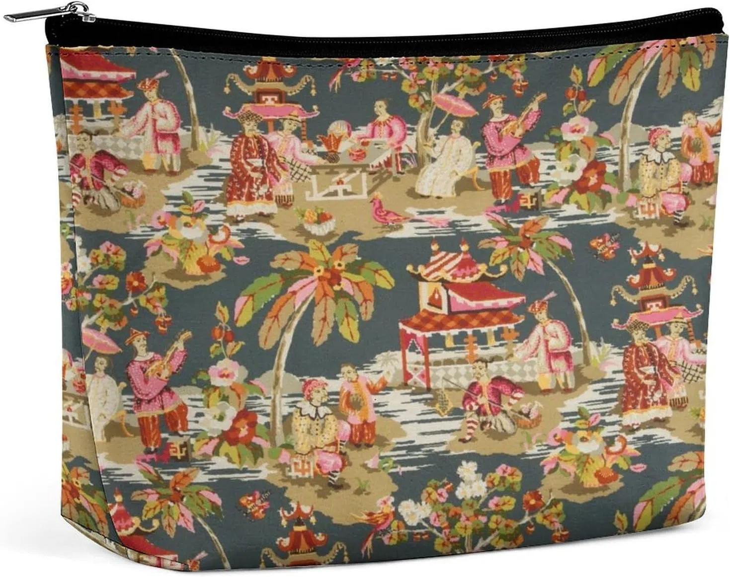 Chinese Style Powder Chinoiserie Blue And White Portable Cosmetic Bag Multifunction Storage Pouch PU Makeup Bag, Stationery Organizer with Zipper for Reunion Office