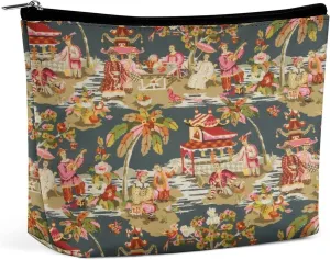 Chinese Style Powder Chinoiserie Blue And White Portable Cosmetic Bag Multifunction Storage Pouch PU Makeup Bag, Stationery Organizer with Zipper for Reunion Office