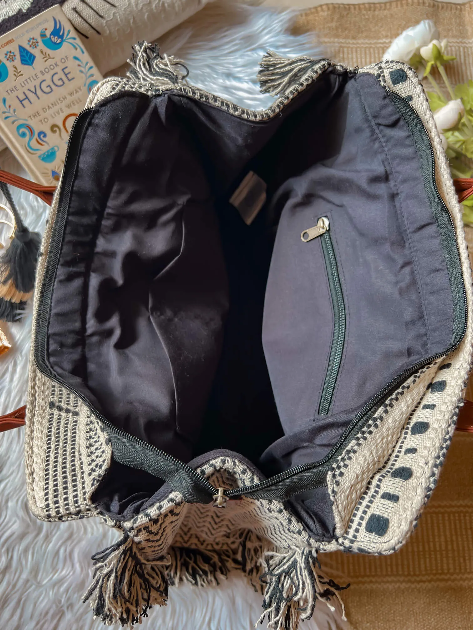 Chirpy Charcoal Ruffle Beach Tote