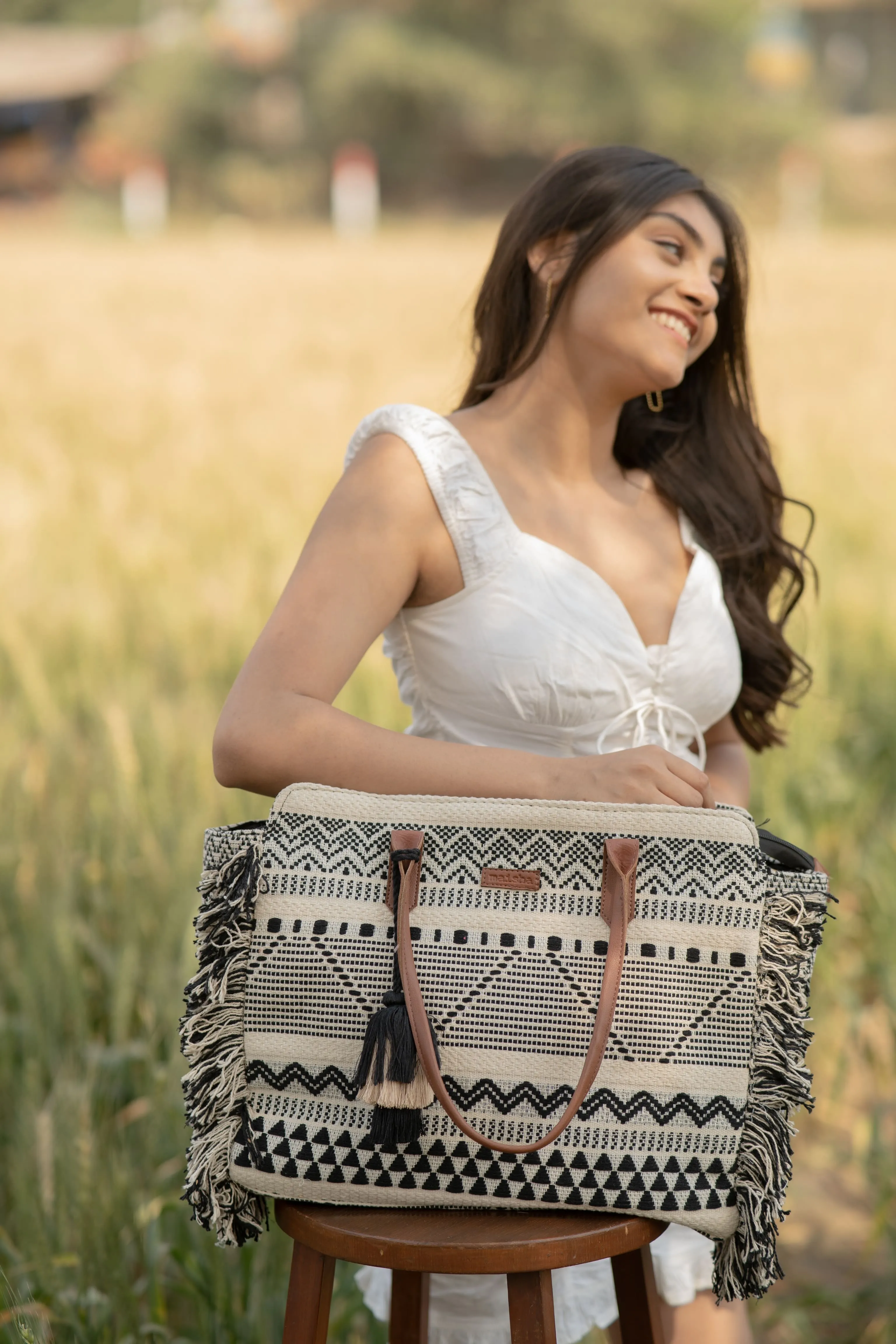 Chirpy Charcoal Ruffle Beach Tote