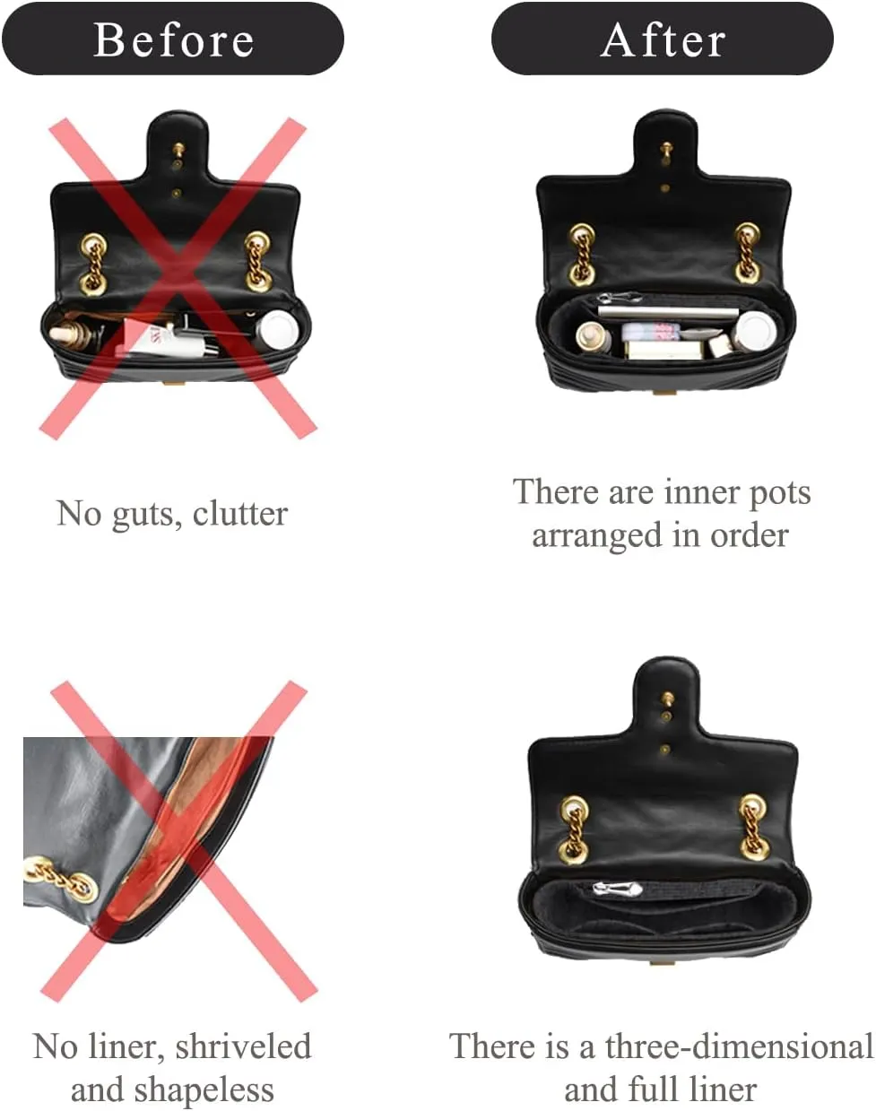 Chispee Felt Purse Organizer Insert for Longchamp Mini Bag & GG Marmont Matelasse Multi-Pocket Handbag Organizer with Inner Liner, Storage Compartments (Dark Grey)