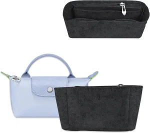 Chispee Felt Purse Organizer Insert for Longchamp Mini Bag & GG Marmont Matelasse Multi-Pocket Handbag Organizer with Inner Liner, Storage Compartments (Dark Grey)