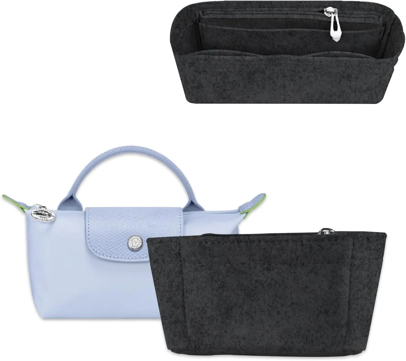 Chispee Felt Purse Organizer Insert for Longchamp Mini Bag & GG Marmont Matelasse Multi-Pocket Handbag Organizer with Inner Liner, Storage Compartments (Dark Grey)