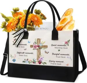 Christian Canvas Tote Bag - Spanish Positive Gift Inspiration Totes Zipper Handbag Happy Moments Praise God Thank God Inspirational Gifts for Women Bible Reusable Shopping Bags for Birthday