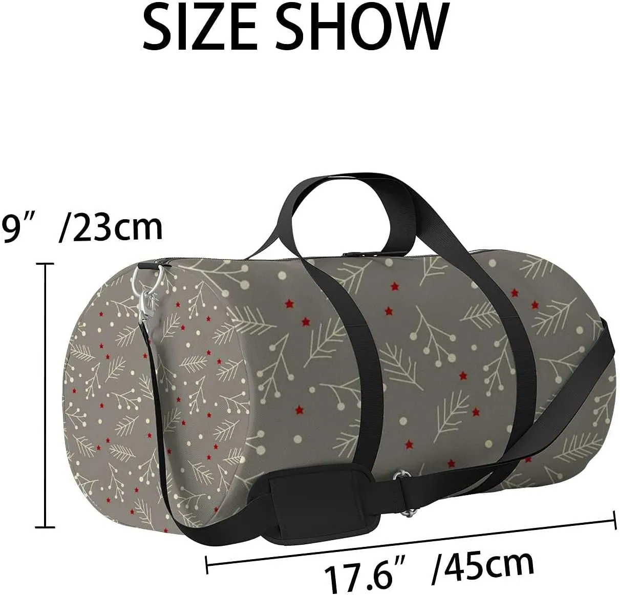 Christmas Spruce Branches Berries Stars Sports Duffel Bag Travel Gym Tote Bags Lightweight Durable Shoulder Strap Waterproof Polyester Outside Mesh Pocket Overnight Trip Duffel Bag for Women Men