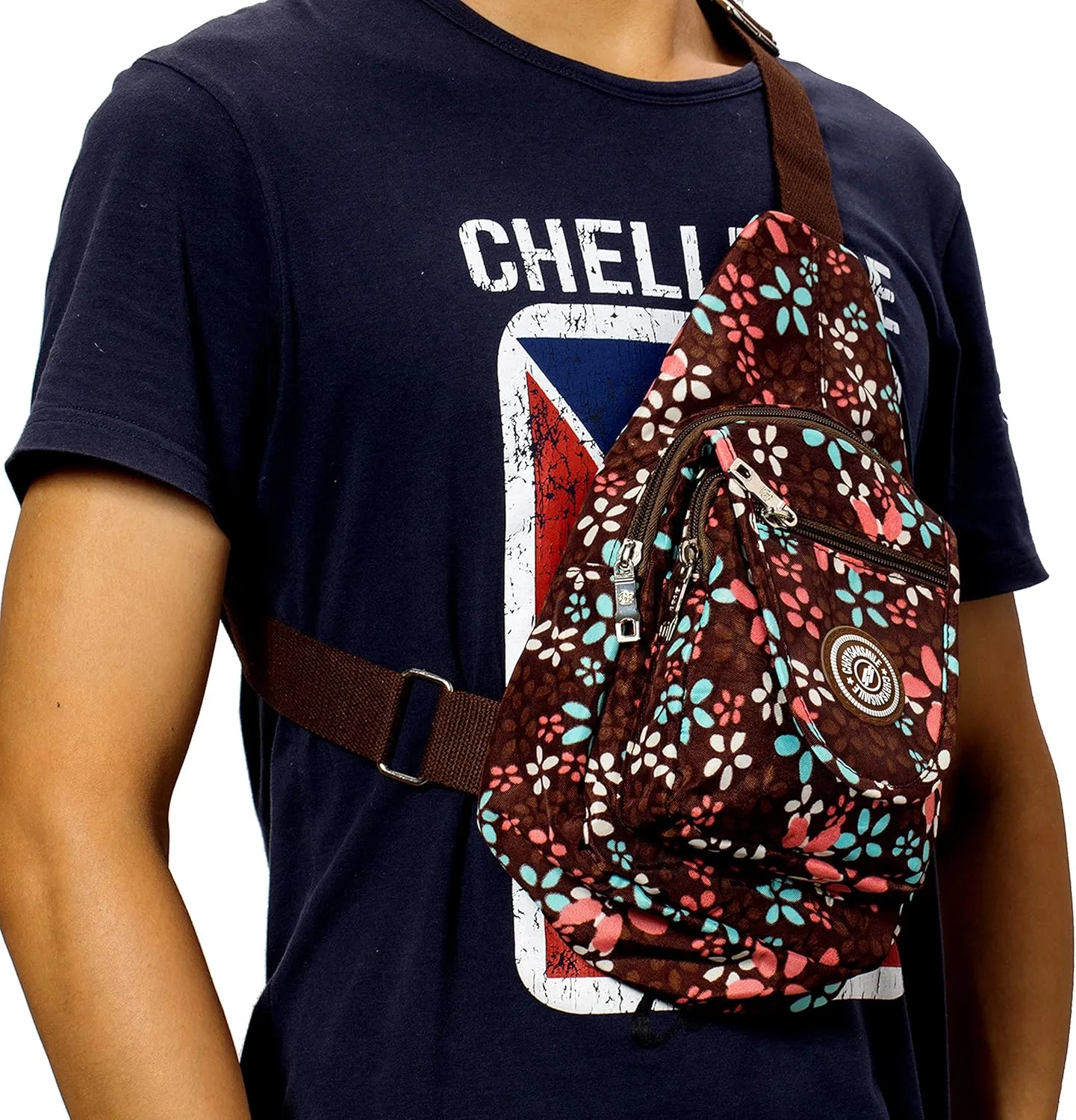 Chrysansmile Sling Bag for Women Men Nylon Crossbody Bags Fanny Packs Flower Print Small Backpack for Travel Hiking