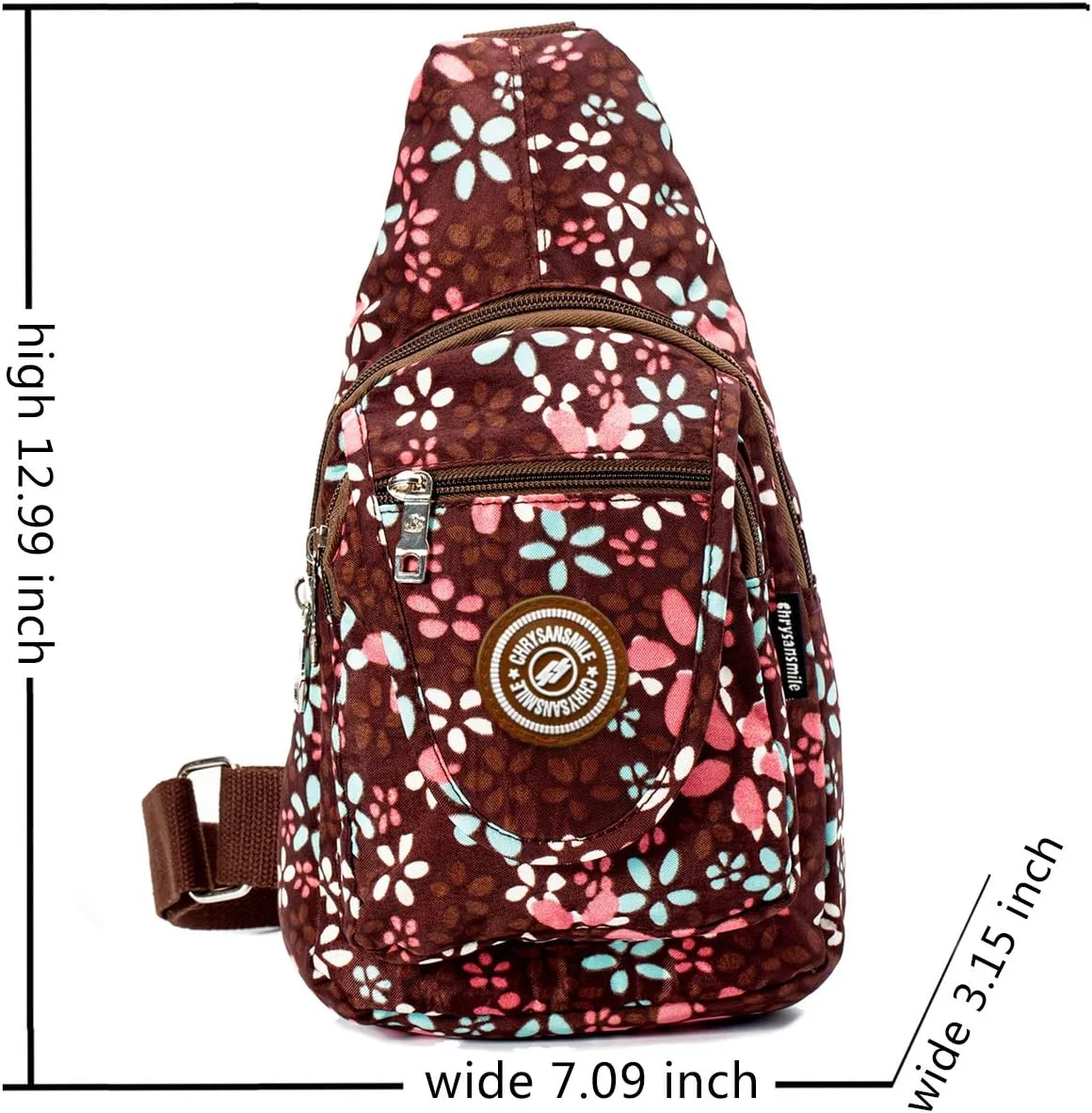 Chrysansmile Sling Bag for Women Men Nylon Crossbody Bags Fanny Packs Flower Print Small Backpack for Travel Hiking