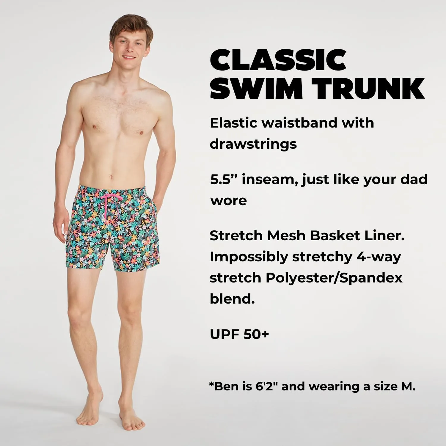 Chubbies Mens Swim Trunks – Mens Swim Shorts with 4-Way Stretch, 5.5” Beach Shorts with Elastic Waist, Drawstring,Mesh Lining