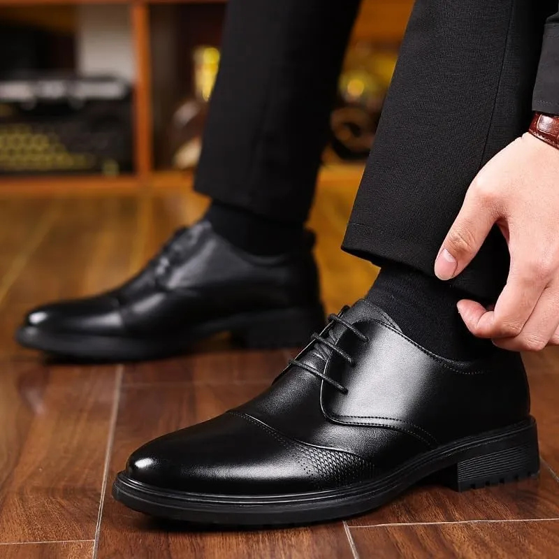Classic Men's Leather Dress Shoes Business Formal Oxford Shoes for Men Rubber Non-Slip Derby Shoes