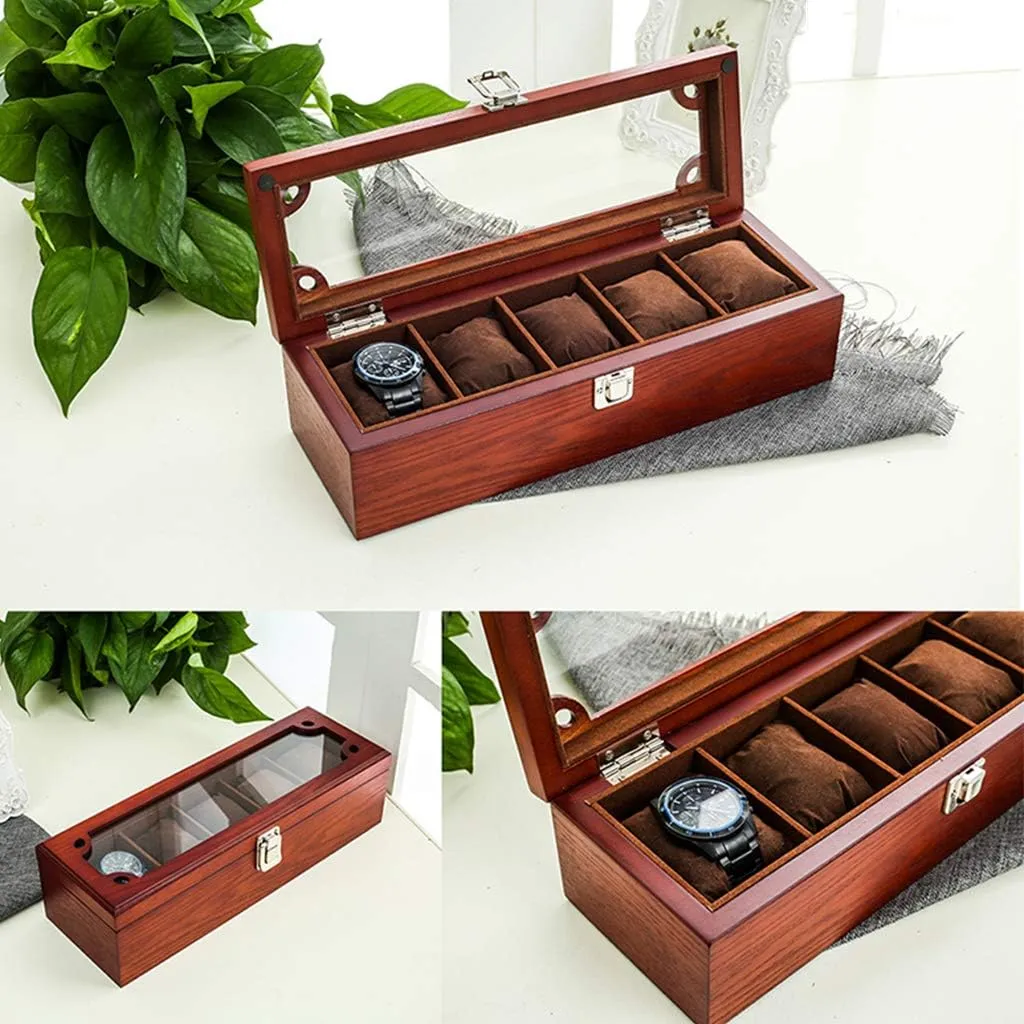 Classic Solid Wood Watch Box Large Capacity Jewelry Storage Cabinet Transparent Glass Display Box Multipurpose As Gift for Family, Friends, Business Partners and Watch Lovers