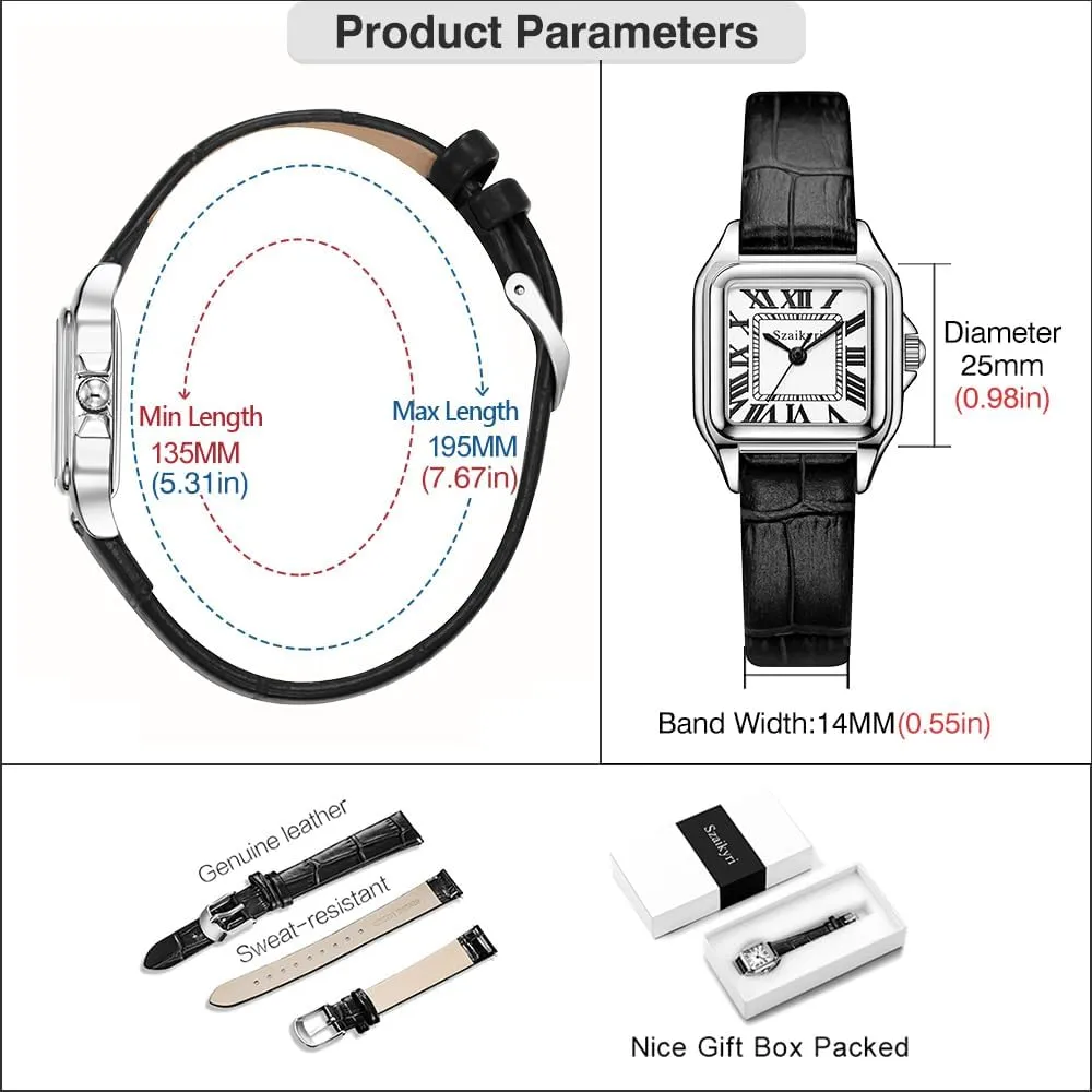 Classic Square Watches for Women with Roman Numerals Ladies Casual Dress Watch