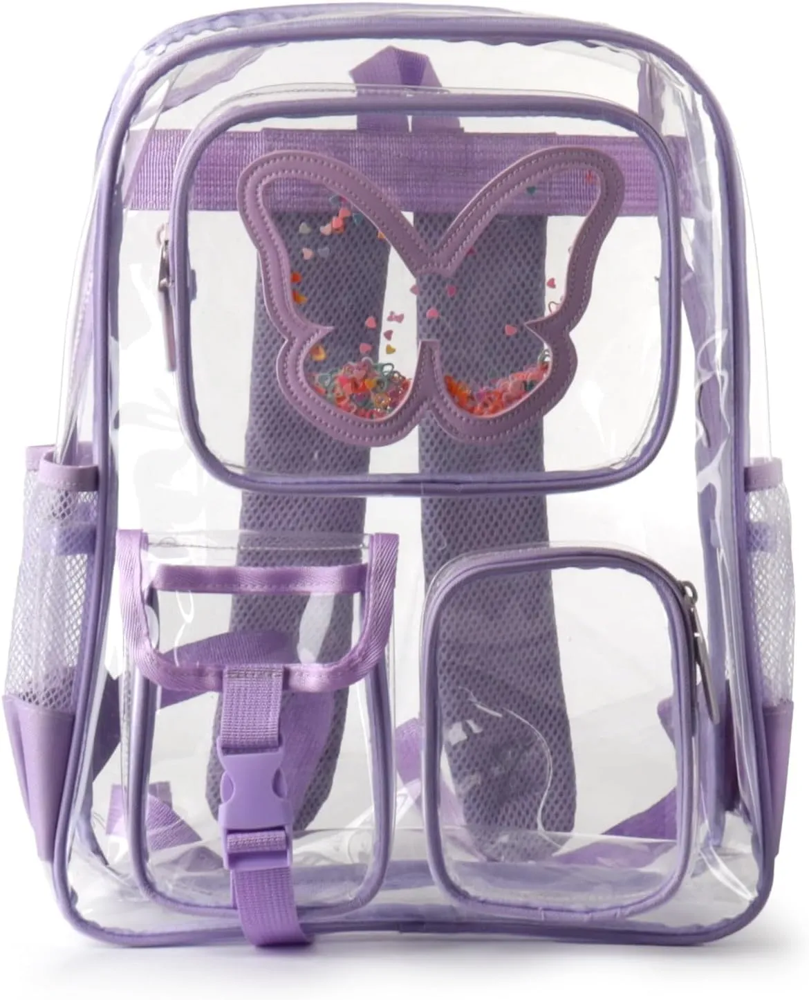 Clear Backpack Heavy Duty Transparent Bookbag Teen Girlish Cute Bag Large Capacity See Through Backpacks Stadium Approved Daypack for Middle School College Sport/Travel, Purple Butterfly