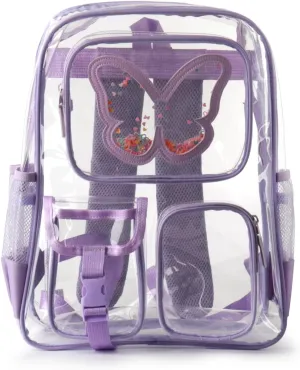 Clear Backpack Heavy Duty Transparent Bookbag Teen Girlish Cute Bag Large Capacity See Through Backpacks Stadium Approved Daypack for Middle School College Sport/Travel, Purple Butterfly