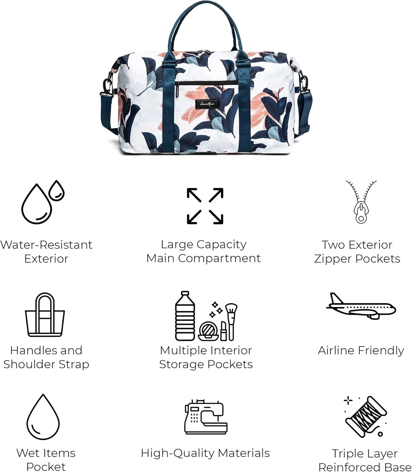 Clementine Tote Bag | Weekender and Overnight Bag for Women, Perfect for Travel and Gym