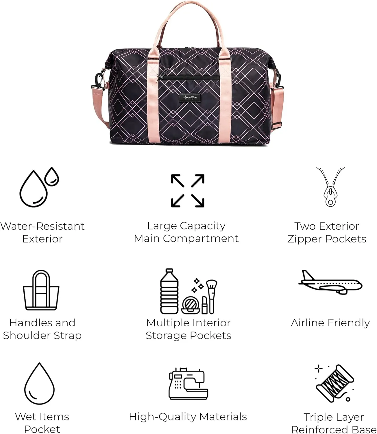Clementine Tote Bag | Weekender and Overnight Bag for Women, Perfect for Travel and Gym