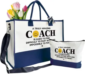 Coach Canvas Tote Bag With Zipper - Women's Beach, Travel & Makeup Bag Gift for Birthday, Christmas