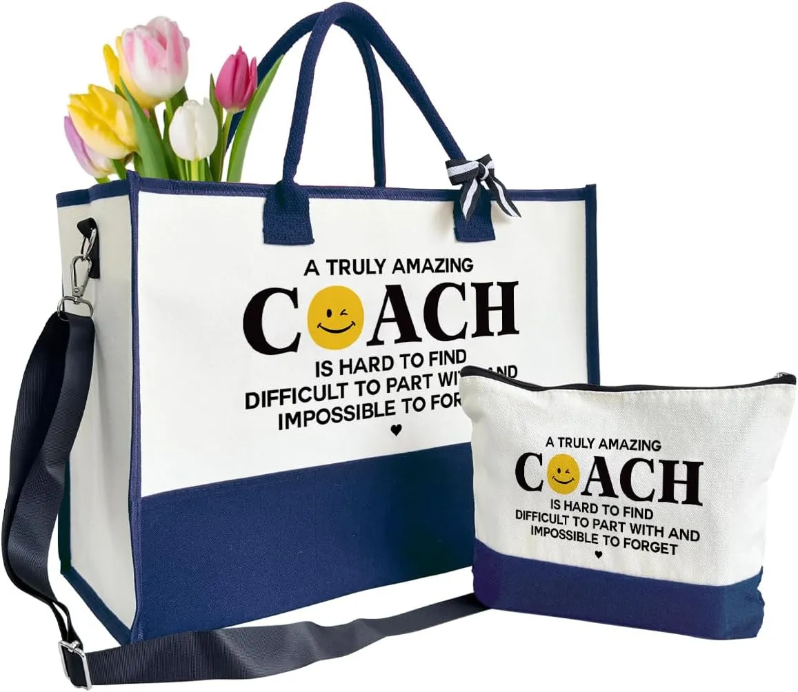 Coach Canvas Tote Bag With Zipper - Women's Beach, Travel & Makeup Bag Gift for Birthday, Christmas
