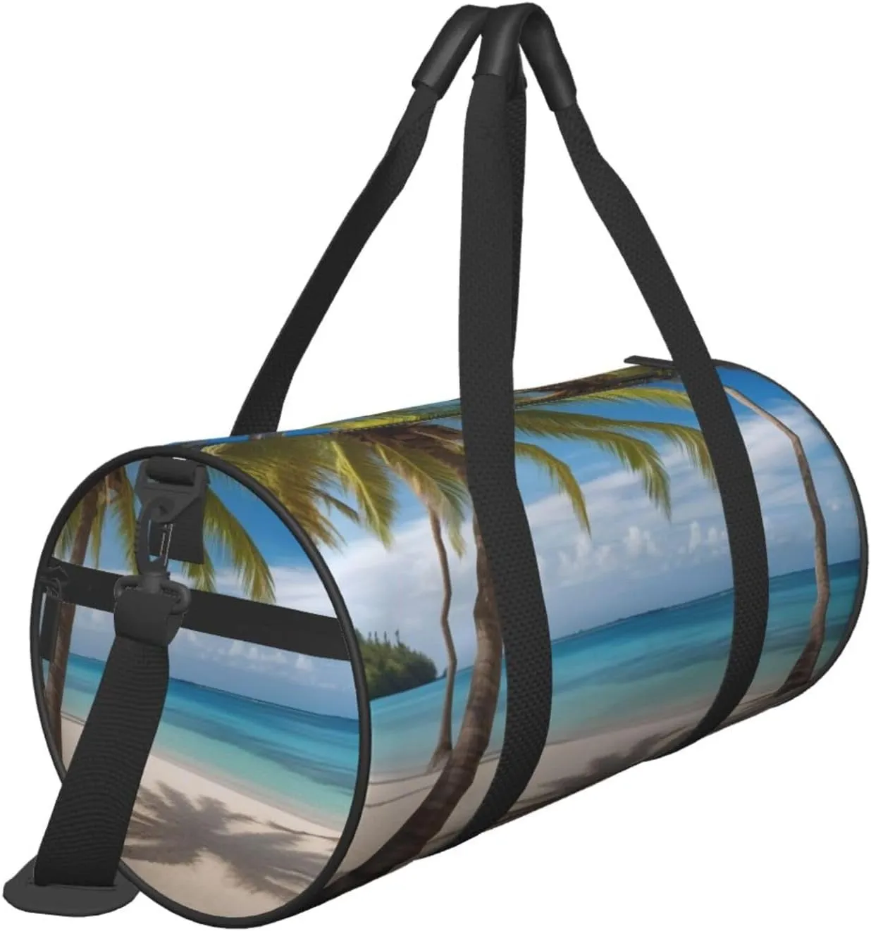 Coconut Palm Tree Sandy Beach Printed Travel Bag,Round Personal Item Storage bag,Foldie Duffel Bag for Traveling Vacation,Fitness,Sports