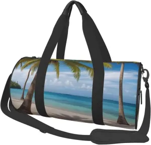 Coconut Palm Tree Sandy Beach Printed Travel Bag,Round Personal Item Storage bag,Foldie Duffel Bag for Traveling Vacation,Fitness,Sports