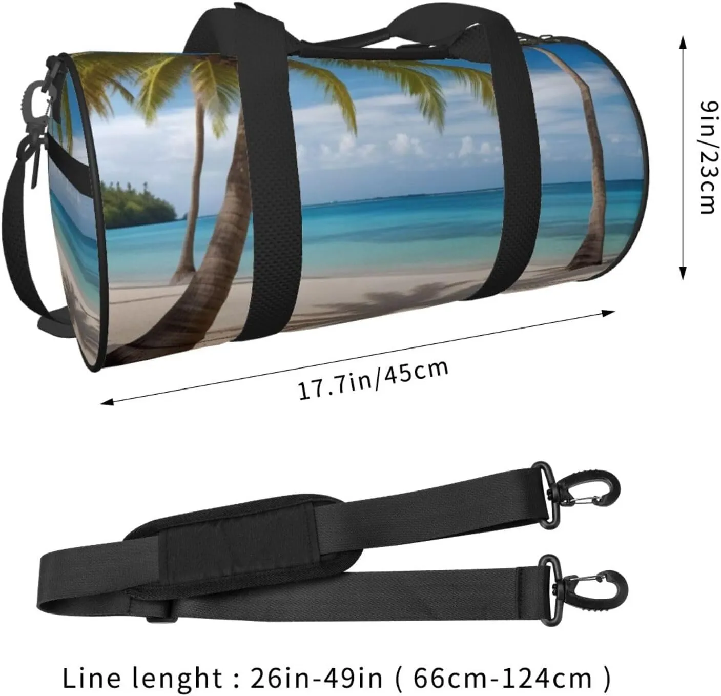 Coconut Palm Tree Sandy Beach Printed Travel Bag,Round Personal Item Storage bag,Foldie Duffel Bag for Traveling Vacation,Fitness,Sports