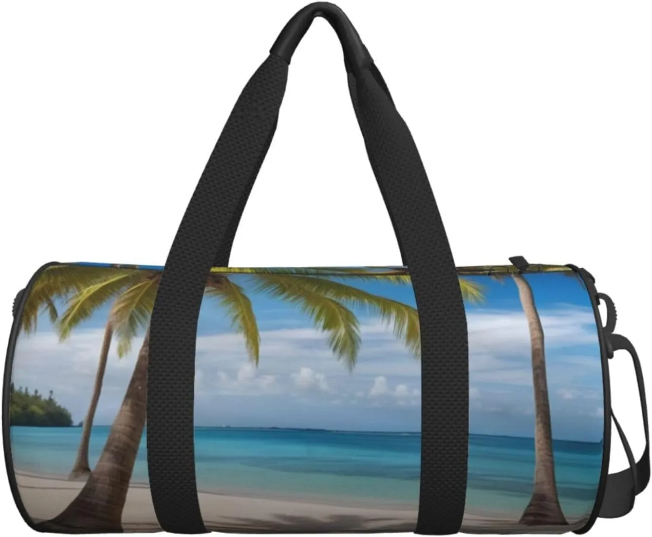 Coconut Palm Tree Sandy Beach Printed Travel Bag,Round Personal Item Storage bag,Foldie Duffel Bag for Traveling Vacation,Fitness,Sports