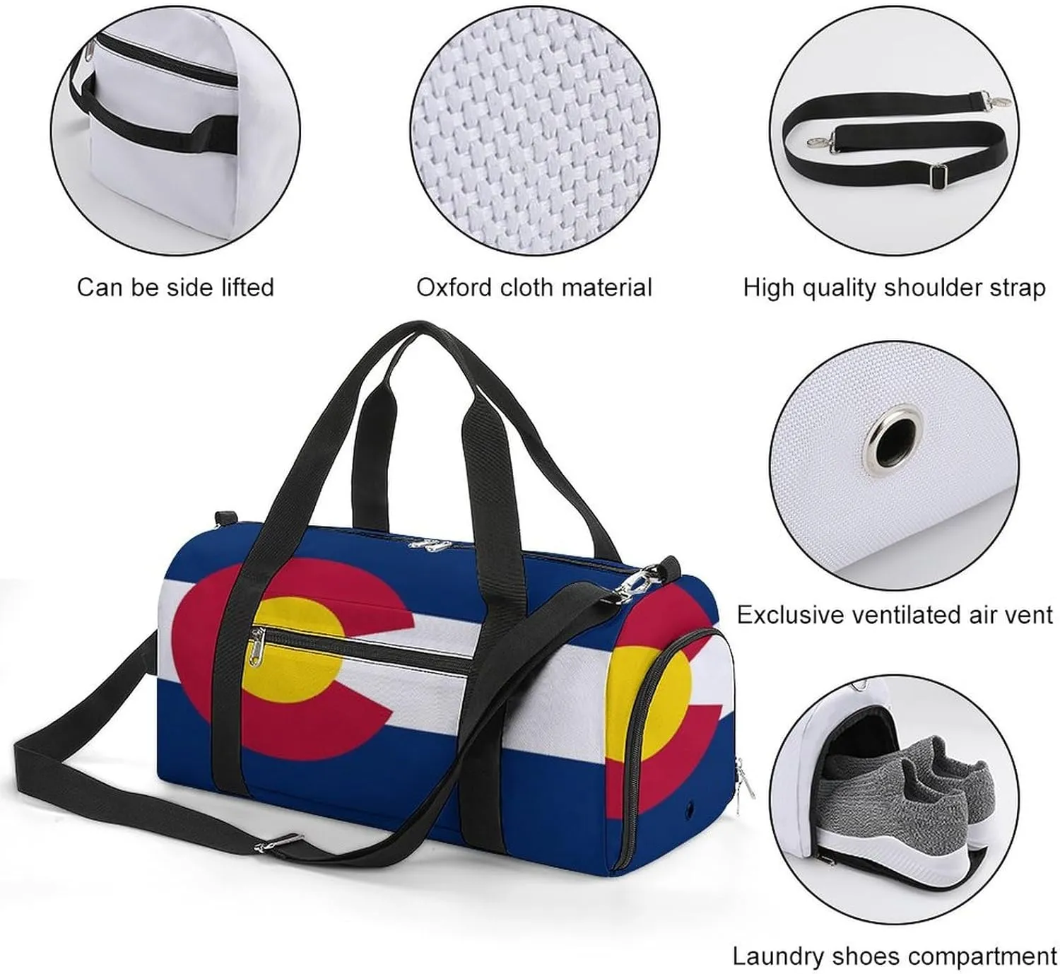 Colorado State Flag Gym Bag-Workout Organizer with Water Resistant Compartments for Gym Lovers