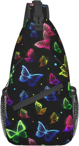 Colorful Butterfly Sling Bag for Women,Crossbody Bag Men Sling Backpack Shoulder Chest Bag for Travel Hiking Gym anti theft with Adjustable Strap